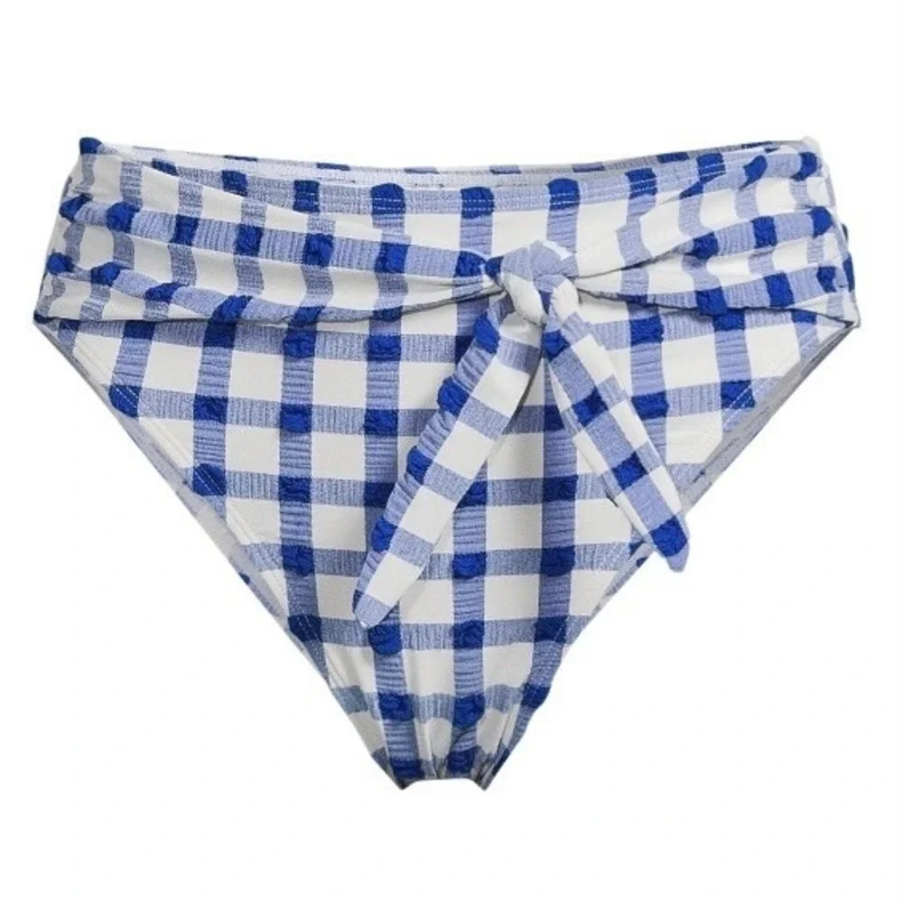 No Boundaries Juniors High Waist Swim Bottoms XL 15-17 New with Tags Blue Plaid